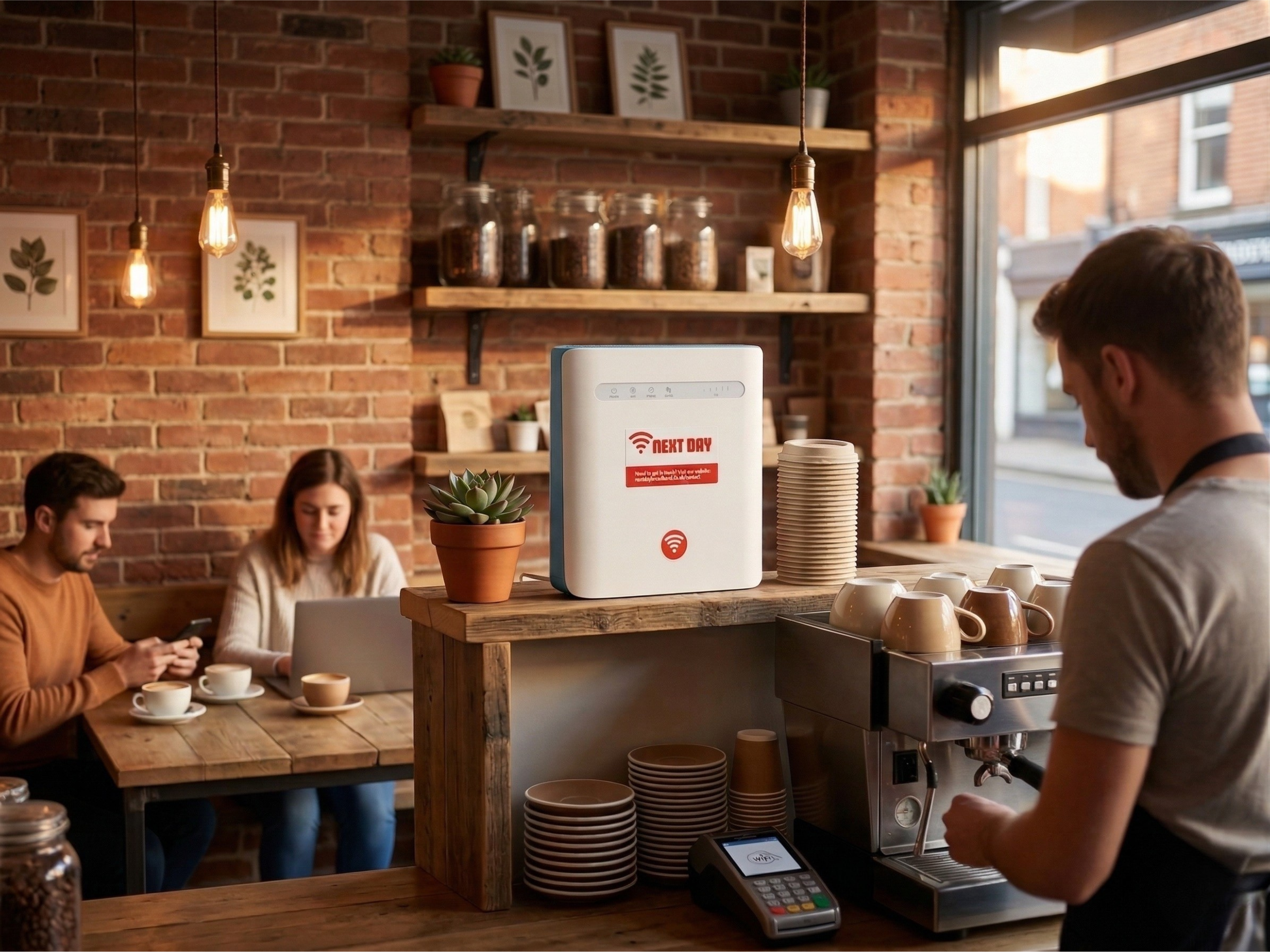 Coffee shop with Next Day broadband router